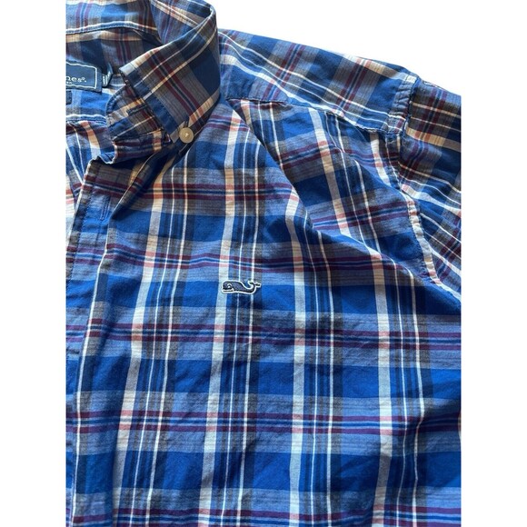 Vineyard Vines Whale Shirt Mens XL Blue Red Check Plaid Button Down Collar - Picture 3 of 4
